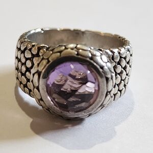 Sterling Silver Heavy Chunky Women's Ring Sz 11 Purple Gemstone Men's Snake Skin